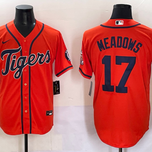 Men's Detroit Tigers #17 Meadows Orange Stitched Baseball Jersey