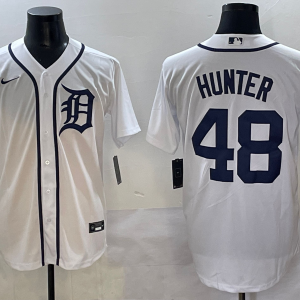 Men's Detroit Tigers #48 Hunter White Stitched Baseball Jersey