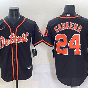 Men's Detroit Tigers #24 Miguel Cabrera Black Game Nike Jersey