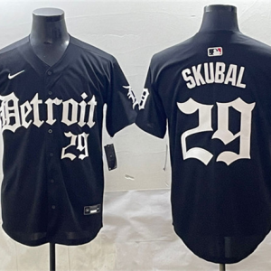 Men's Detroit Tigers #29 Tarik Skubal Black 'Motor Gothic Edition' Vapor Premier Limited Jersey