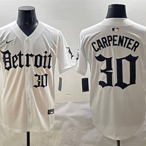 Men's Detroit Tigers #30 Kerry Carpenter White 'Motor Gothic Edition' Vapor Premier Limited Jersey