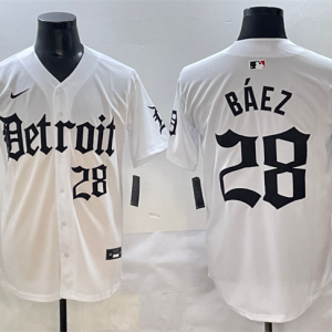 Men's Detroit Tigers #28 Javier B??ez White 'Motor Gothic Edition' Vapor Premier Limited Jersey