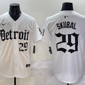Men's Detroit Tigers #29 Tarik Skubal White 'Motor Gothic Edition' Vapor Premier Limited Jersey
