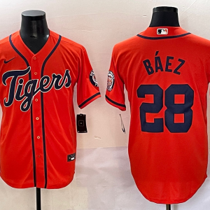 Men's Detroit Tigers #28 Javier B??ez Orange Stitched Baseball Jersey