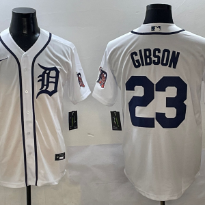 Men's Detroit Tigers #23 Gibson White Nike Game Stitched Jersey