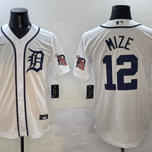 Men's Detroit Tigers #12 Mize White Nike Game Stitched Jersey