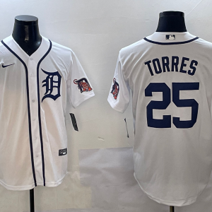 Men's Detroit Tigers #25 Gleyber Torres White Nike Game Stitched Jersey