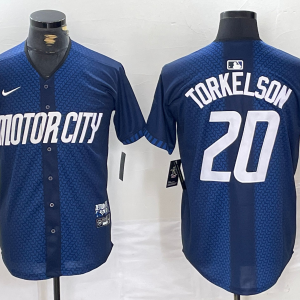 Men's Detroit Tigers #20 Spencer Torkelson 2024 Navy City Connect Cool Base Limited Jersey