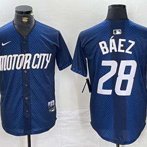 Men's Detroit Tigers #28 Javier B??ez 2024 Navy City Connect Cool Base Limited Stitched Jersey
