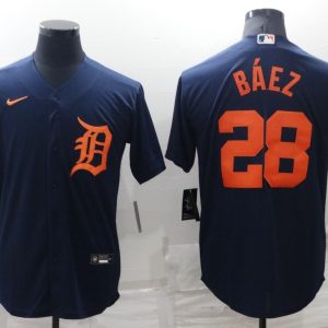 MLB Detroit Tigers #28 Baez Navy Blue Game Nike Jersey