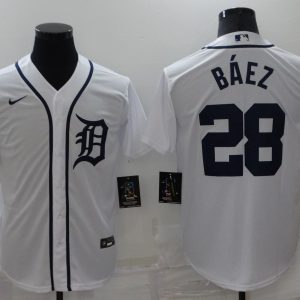 MLB Detroit Tigers #28 Baez White Game Nike Jersey