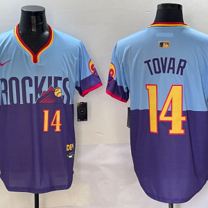 Men's Colorado Rockies #14 Ezequiel Tovar Purple/Light Blue 2025 City Connect Limited Jersey