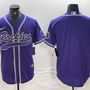 Men's Colorado Rockies Purple Team Big Logo Cool Base Stitched Baseball Jersey
