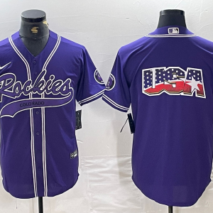 Men's Colorado Rockies Purple Team Big Logo Cool Base Stitched Baseball Jersey