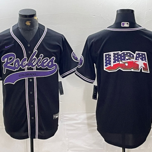 Men's Colorado Rockies Black Team Big Logo Cool Base Stitched Baseball Jersey
