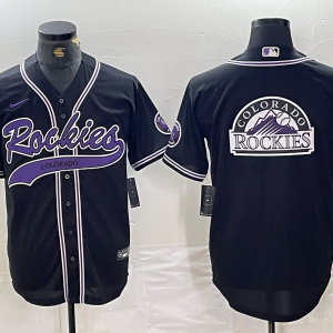 Men's Colorado Rockies Black Team Big Logo Cool Base Stitched Baseball Jersey