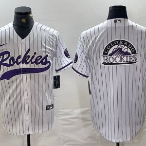 Men's Colorado Rockies White Team Big Logo Cool Base Stitched Baseball Jersey