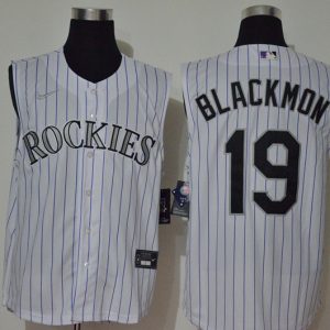 Men's Colorado Rockies #19 Blackmon White Sleeveless Baseball Jersey