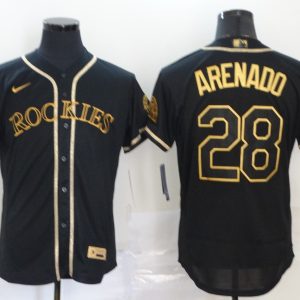 MLB Colorado Rockies #28 Arenado Black Golden Flex Base Elite Jersey