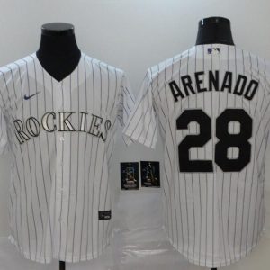 MLB Colorado Rockies #28 Arenado White Pinstripe Nike Game Jersey