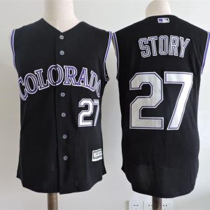 Men's Colorado Rockies #27 Story Black Sleeveless Baseball Jersey