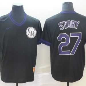 Men's Colorado Rockies #27 Trevor Story Black Thowback Mens Jersey