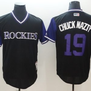Men's Colorado Rockies #19 Chunk Nazty Mejestic Black 2018 Players' Weekend Flex Base Jersey