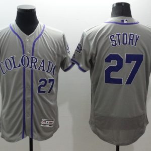 Majestics MLB Colorado Rockies #27 Story Grey Jersey