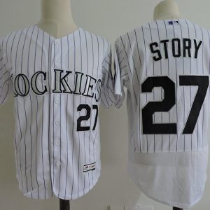 Majestics MLB Colorado Rockies #27 Story White Jersey