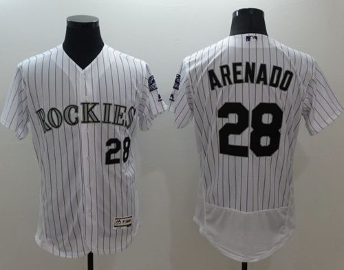 MLB Colorado Rockies #28 Arenado White Pinstripe Elite Jersey