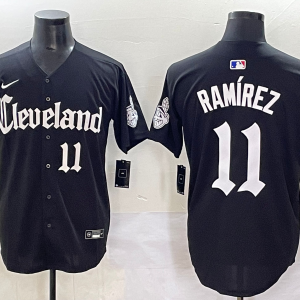 Men's Cleveland Guardians #11 Jos?? Ram??rez Black Gothic Style With Fernando Jersey