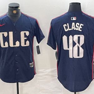 Men's Cleveland Guardians #48 Emmanuel Clase Navy 2024 City Connect Limited Stitched Jersey