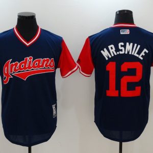 MLB Cleveland Indians #12 Francisco Lindor 'Mr. Smile' Navy/Red 2018 Players Weekend Game Jersey