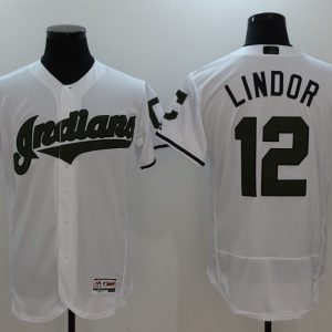 MLB Cleveland Indians #12 Francisco Lindor White Flex Base Elite Jersey