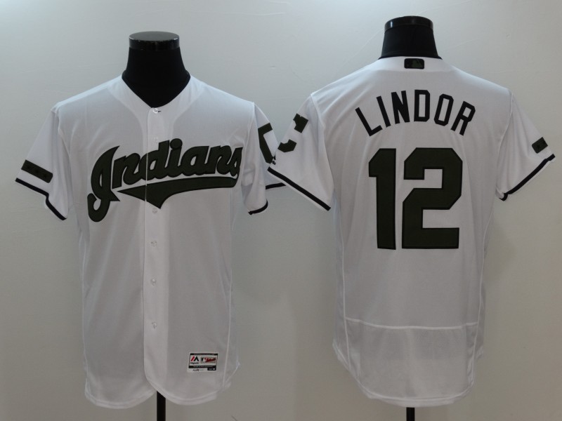 MLB Cleveland Indians #12 Francisco Lindor White Flex Base Elite Jersey