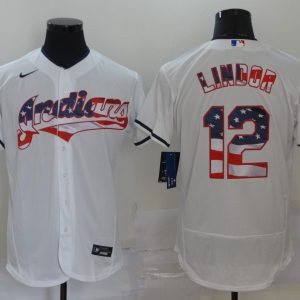 MLB Cleveland Indians #12 Francisco Lindor USA Flag Flexbase Jersey