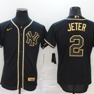 MLB New York Yankees #2 Derek Jeter Black Golden Flex Base Elite Jersey