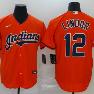 MLB Cleveland Indians #12 Francisco Lindor Orange Game Nike Jersey