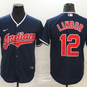 MLB Cleveland Indians #12 Francisco Lindor Blue Game Nike Jersey
