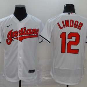 MLB Cleveland Indians #12 Francisco Lindor White Flex Base Elite Jersey