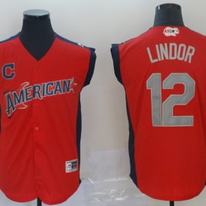 American League #12 Francisco Lindor Red 2019 MLB All-Star Game Workout Jersey