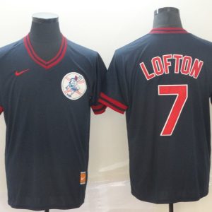 MLB Cleveland Indians #7 Lofton Navy Blue Throwback Mens Jersey