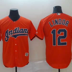 MLB Cleveland Indians #12 Lindor Orange Game Jersey