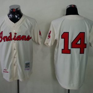 MLB Cleveland Indians #14 Cream-colored Throwback Jersey
