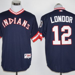 Majestics MLB Cleveland Indians #12 Londor Blue Pullover Jersey
