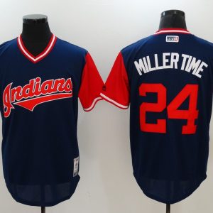 MLB Cleveland Indians #24 Millertime All Rise D.Blue Pullover Jersey