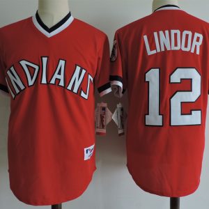 MLB Cleveland Indians #12 Lindor Red Pullover Jersey
