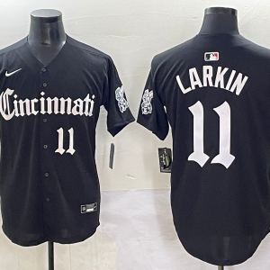 MLB Cincinnati Reds #11 Barry Larkin Black 'Motor Gothic Edition' Vapor Premier Limited Jersey