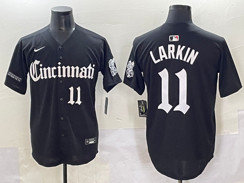 MLB Cincinnati Reds #11 Barry Larkin Black 'Motor Gothic Edition' Vapor Premier Limited Jersey