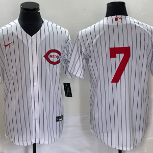 Men's Cincinnati Reds #7 Spencer Steer White Field Of Dreams Stitched Baseball Jersey